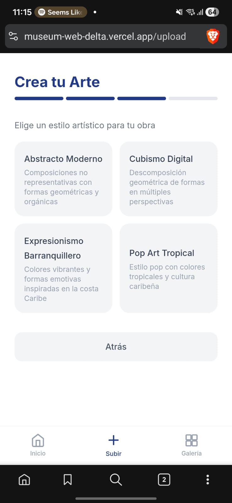 Paso 2 del stepper: selector de estilos artísticos